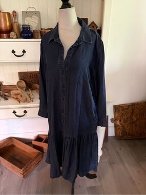 Dark Denim Button-Front Shirt Dress